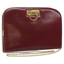 Salvatore Ferragamo Gancini Chain Shoulder Bag Leather Red Gold Auth BA3037-1