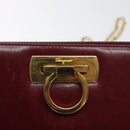 Salvatore Ferragamo Gancini Chain Shoulder Bag Leather Red Gold Auth BA3037-17