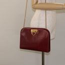 Salvatore Ferragamo Gancini Chain Shoulder Bag Leather Red Gold Auth BA3037-20