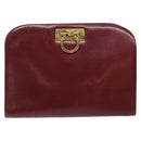Salvatore Ferragamo Gancini Chain Shoulder Bag Leather Red Gold Auth BA3037-13