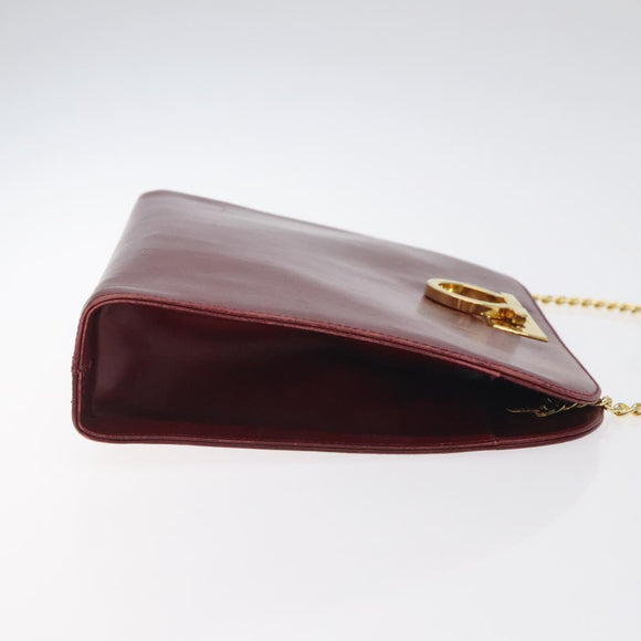 Salvatore Ferragamo Gancini Chain Shoulder Bag Leather Red Gold Auth BA3037