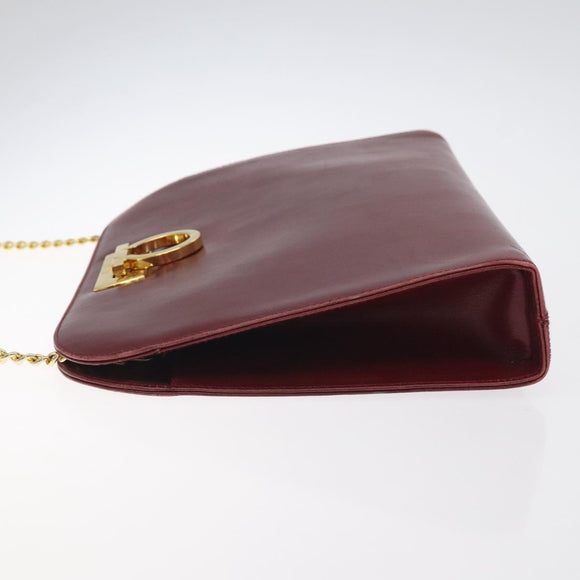Salvatore Ferragamo Gancini Chain Shoulder Bag Leather Red Gold Auth BA3037