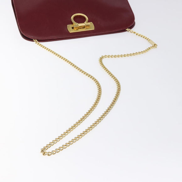 Salvatore Ferragamo Gancini Chain Shoulder Bag Leather Red Gold Auth BA3037