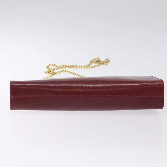 Salvatore Ferragamo Gancini Chain Shoulder Bag Leather Red Gold Auth BA3037
