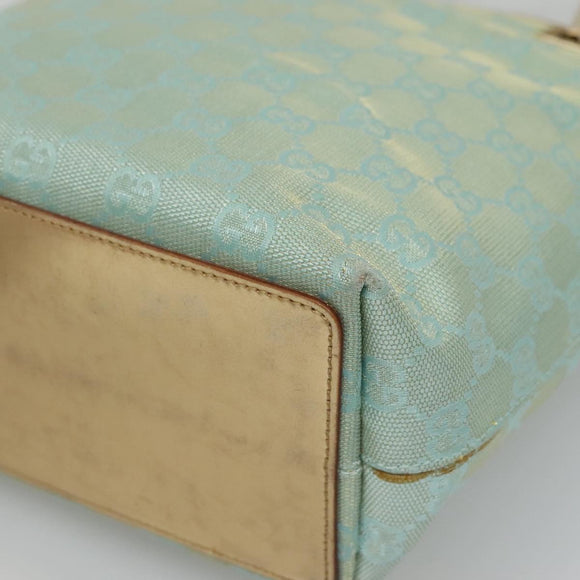 GUCCI GG Canvas Tote Bag Light Blue Gold 002 1099 Auth BA3043