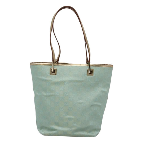 GUCCI GG Canvas Tote Bag Light Blue Gold 002 1099 Auth BA3043