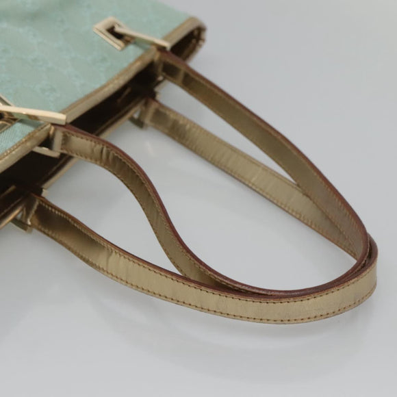 GUCCI GG Canvas Tote Bag Light Blue Gold 002 1099 Auth BA3043