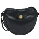 CELINE Shoulder Bag Leather Navy Gold Auth BA3082-2