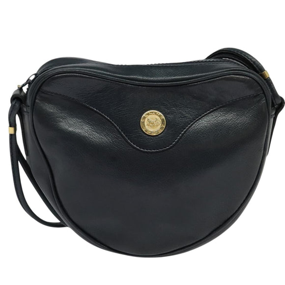 CELINE Shoulder Bag Leather Navy Gold Auth BA3082
