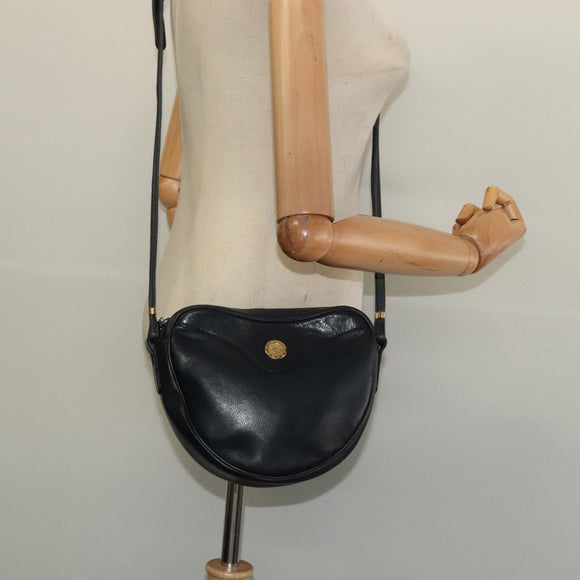 CELINE Shoulder Bag Leather Navy Gold Auth BA3082