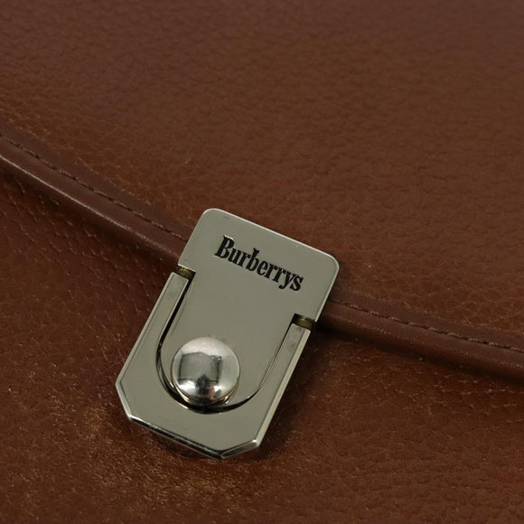 Burberrys Hand Bag Leather 2way Brown Gold Auth BA3086