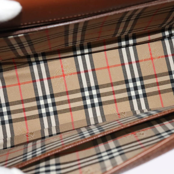 Burberrys Hand Bag Leather 2way Brown Gold Auth BA3086