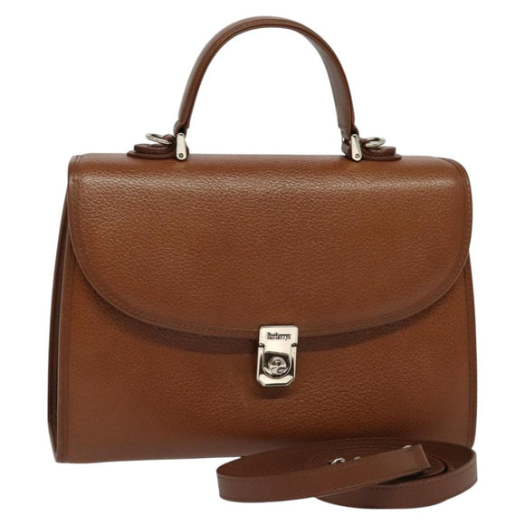 Burberrys Hand Bag Leather 2way Brown Gold Auth BA3086