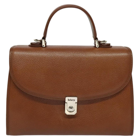 Burberrys Hand Bag Leather 2way Brown Gold Auth BA3086