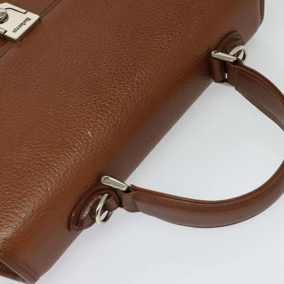 Burberrys Hand Bag Leather 2way Brown Gold Auth BA3086