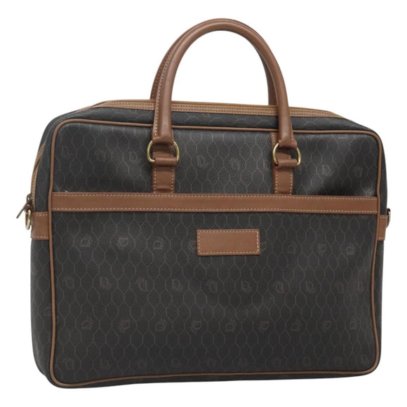 Christian Dior Honeycomb Canvas Business Bag PVC Black Gold Auth BA3097