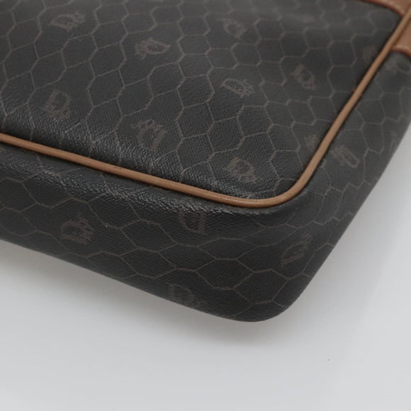 Christian Dior Honeycomb Canvas Business Bag PVC Black Gold Auth BA3097