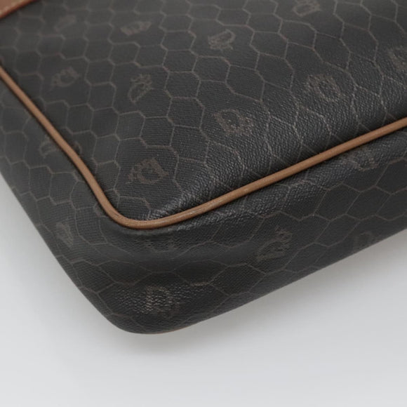 Christian Dior Honeycomb Canvas Business Bag PVC Black Gold Auth BA3097