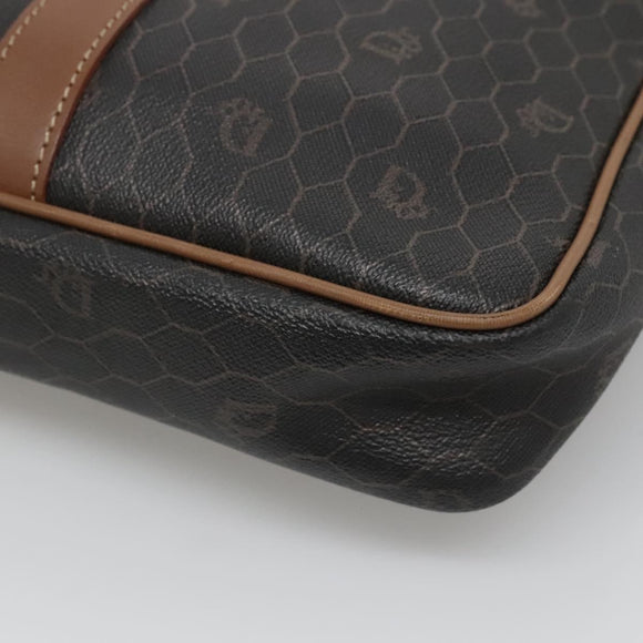 Christian Dior Honeycomb Canvas Business Bag PVC Black Gold Auth BA3097