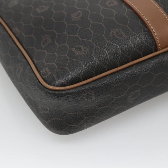 Christian Dior Honeycomb Canvas Business Bag PVC Black Gold Auth BA3097
