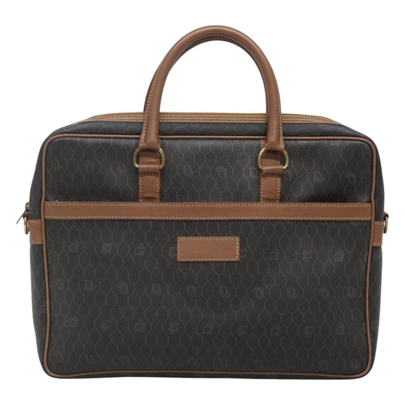 Christian Dior Honeycomb Canvas Business Bag PVC Black Gold Auth BA3097