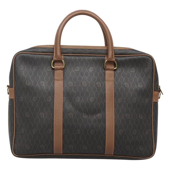 Christian Dior Honeycomb Canvas Business Bag PVC Black Gold Auth BA3097