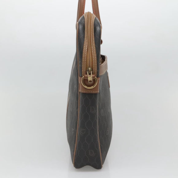 Christian Dior Honeycomb Canvas Business Bag PVC Black Gold Auth BA3097