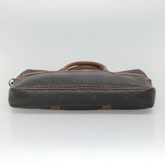 Christian Dior Honeycomb Canvas Business Bag PVC Black Gold Auth BA3097