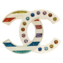 CHANEL COCO Mark Rhinestone Brooch plastic White CC Auth BA3099-2