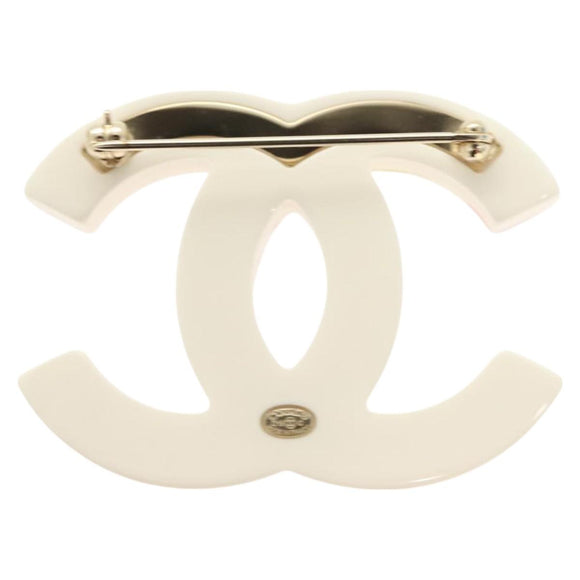 CHANEL COCO Mark Rhinestone Brooch plastic White CC Auth BA3099