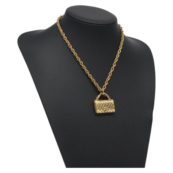 CHANEL Matelasse Necklace metal Gold CC Auth BA3100