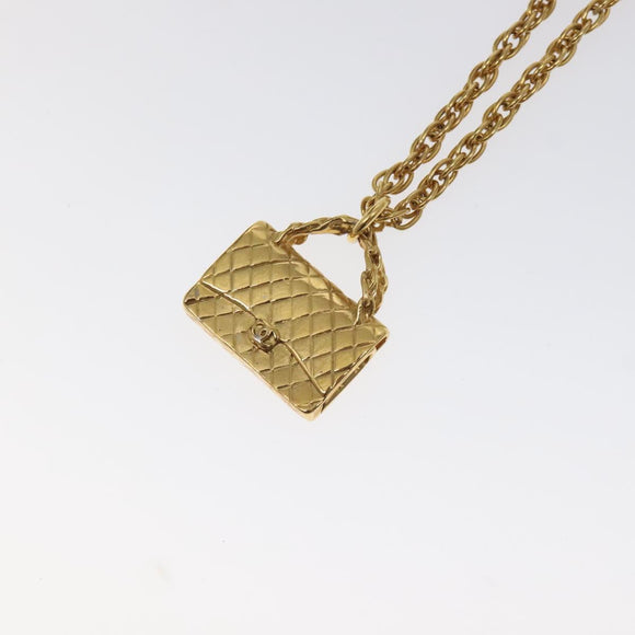 CHANEL Matelasse Necklace metal Gold CC Auth BA3100