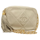 CHANEL Matelasse COCO Mark Chain Bag Lamb Skin Beige Gold CC Auth BA3101-1