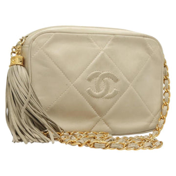 CHANEL Matelasse COCO Mark Chain Bag Lamb Skin Beige Gold CC Auth BA3101