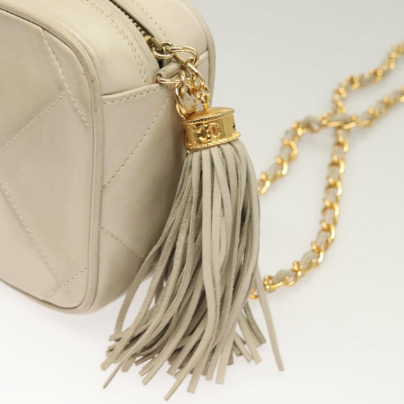 CHANEL Matelasse COCO Mark Chain Bag Lamb Skin Beige Gold CC Auth BA3101