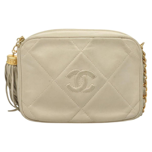 CHANEL Matelasse COCO Mark Chain Bag Lamb Skin Beige Gold CC Auth BA3101