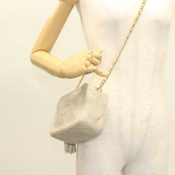 CHANEL Matelasse COCO Mark Chain Bag Lamb Skin Beige Gold CC Auth BA3101