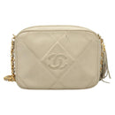 CHANEL Matelasse COCO Mark Chain Bag Lamb Skin Beige Gold CC Auth BA3101-2