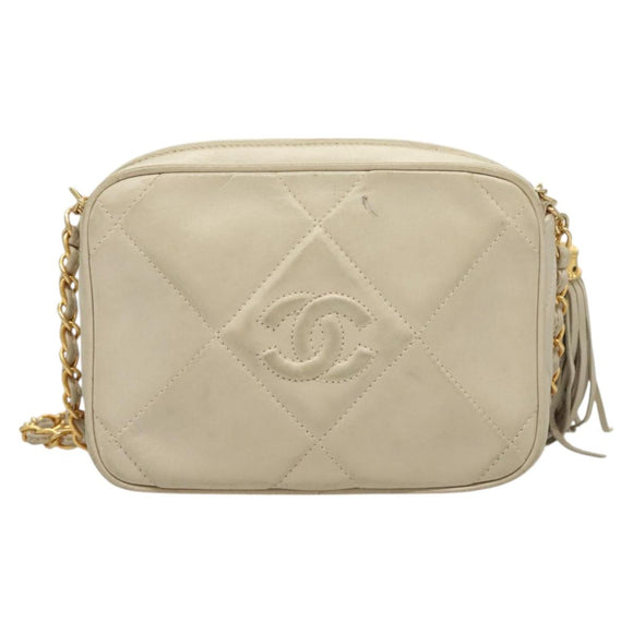CHANEL Matelasse COCO Mark Chain Bag Lamb Skin Beige Gold CC Auth BA3101