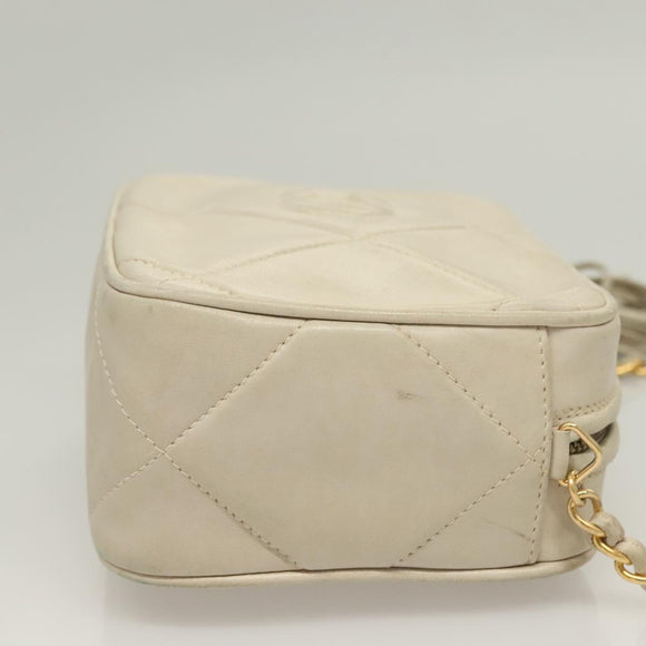 CHANEL Matelasse COCO Mark Chain Bag Lamb Skin Beige Gold CC Auth BA3101