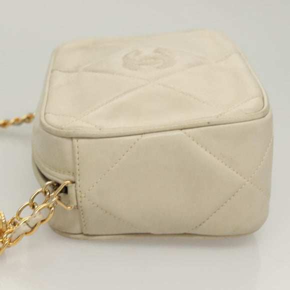 CHANEL Matelasse COCO Mark Chain Bag Lamb Skin Beige Gold CC Auth BA3101