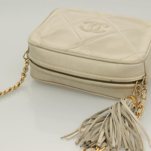 CHANEL Matelasse COCO Mark Chain Bag Lamb Skin Beige Gold CC Auth BA3101
