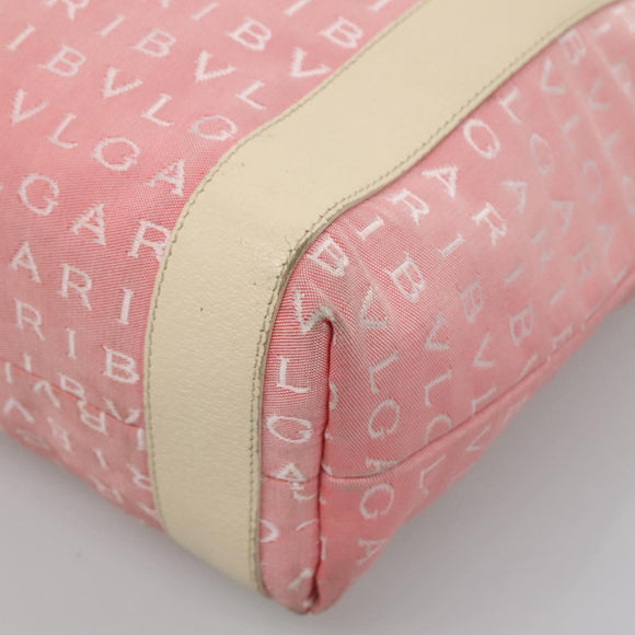 BVLGARI Logo Mania Tote Bag Canvas Pink Silver Auth BA3106