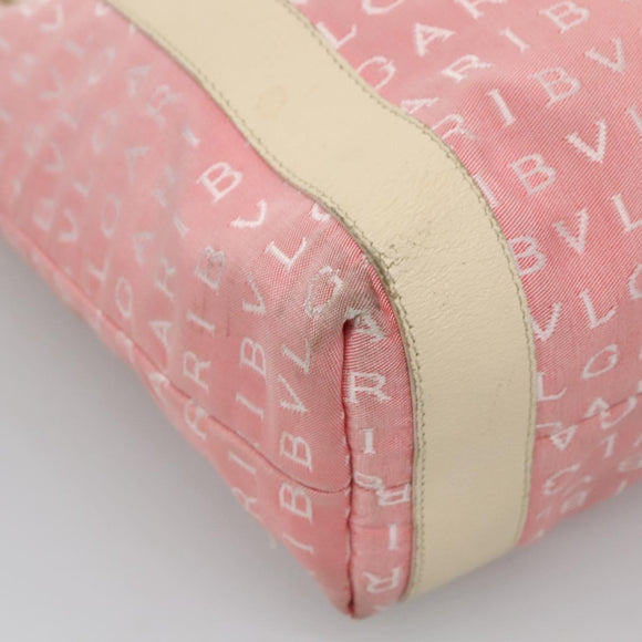 BVLGARI Logo Mania Tote Bag Canvas Pink Silver Auth BA3106