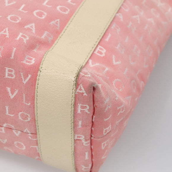 BVLGARI Logo Mania Tote Bag Canvas Pink Silver Auth BA3106