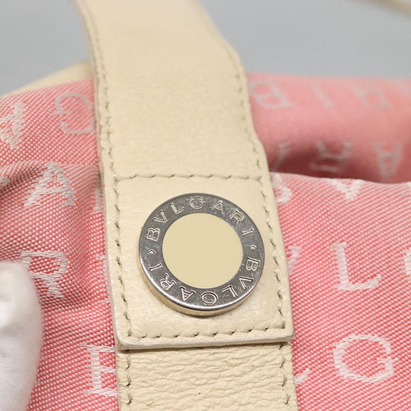 BVLGARI Logo Mania Tote Bag Canvas Pink Silver Auth BA3106