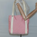 BVLGARI Logo Mania Tote Bag Canvas Pink Silver Auth BA3106-21