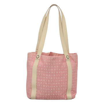 BVLGARI Logo Mania Tote Bag Canvas Pink Silver Auth BA3106 - 0