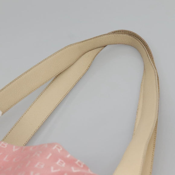 BVLGARI Logo Mania Tote Bag Canvas Pink Silver Auth BA3106