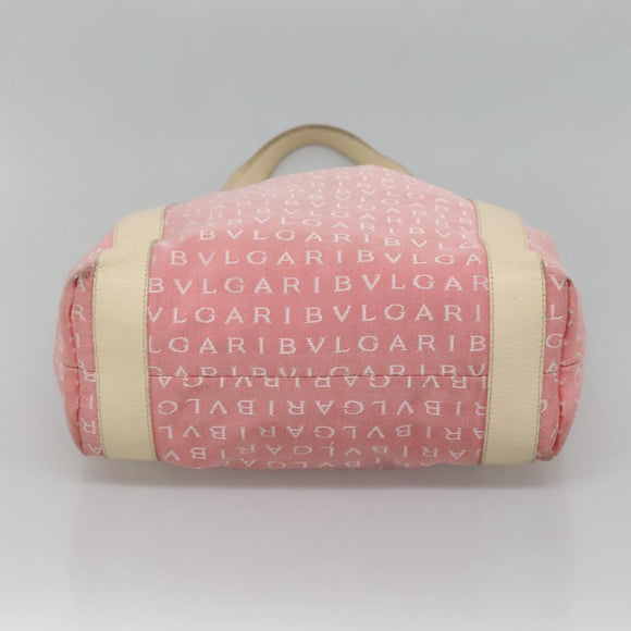 BVLGARI Logo Mania Tote Bag Canvas Pink Silver Auth BA3106